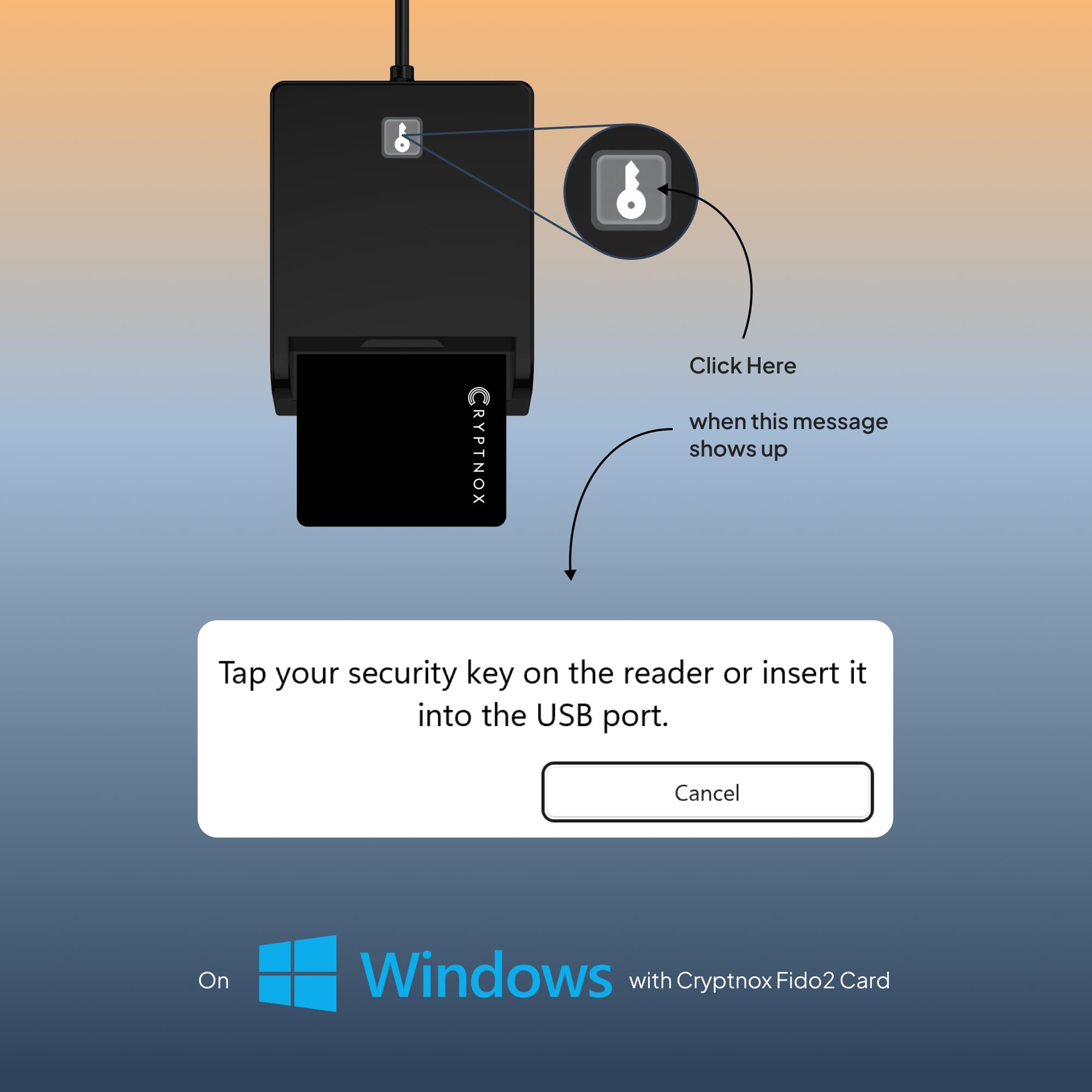 Lector de tarjetas inteligentes de contacto - Lector de tarjetas inteligentes USB con botón virtual para FIDO2 (solo Windows, Cryptnox Cards) - Compatible con Windows, MacOS y Linux - CCID, ISO7816