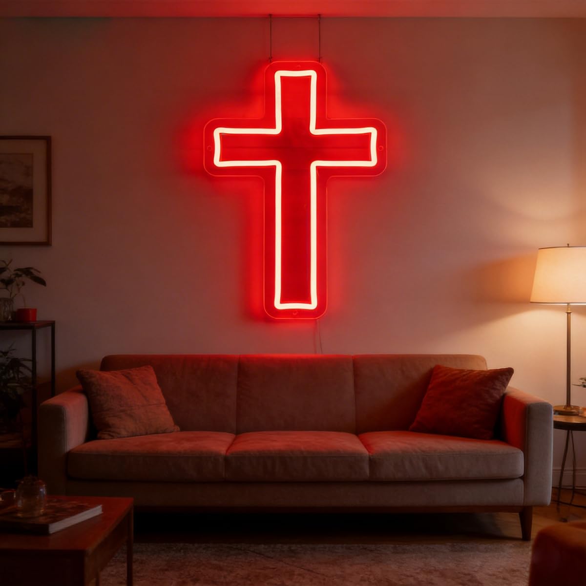 Insegna al neon a forma di croce con Gesù, decorazione da parete, alimentata tramite USB, luci al neon per la casa, camera da letto, Natale, Pasqua, battesimo, eventi religiosi, decorazione per la