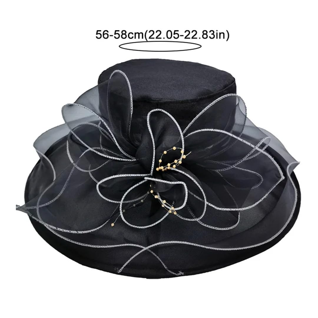 Yeuyyben Cappello da donna elegante con fiocco estivo in organza a tesa larga cappelli per protezione solare per donne chiesa matrimonio spiaggia cappello da sole pieghevole
