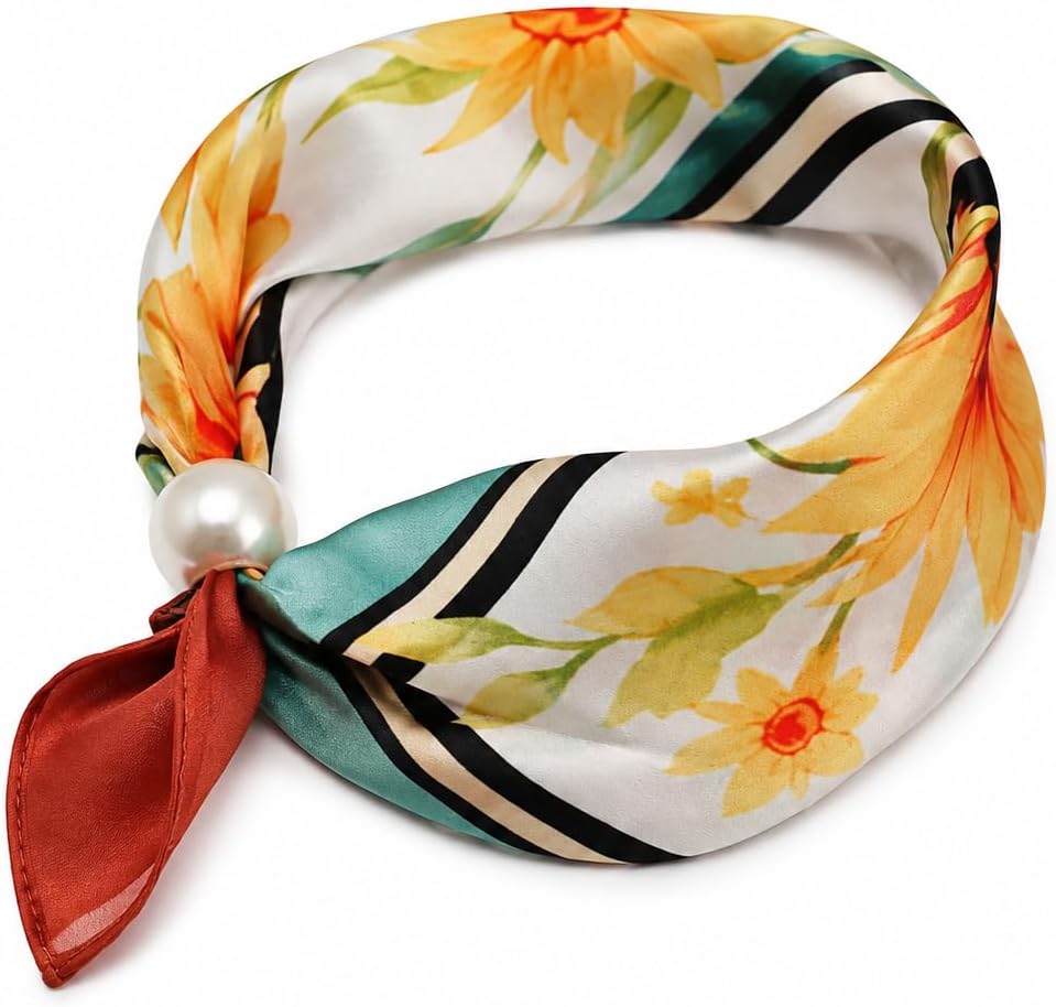 Silk Scarf Necklace for Woman Trendy Magnetic Pearl Neck Scarf Choker Satin Skinny Neckerchief Hair Bandanas Scarves NEW