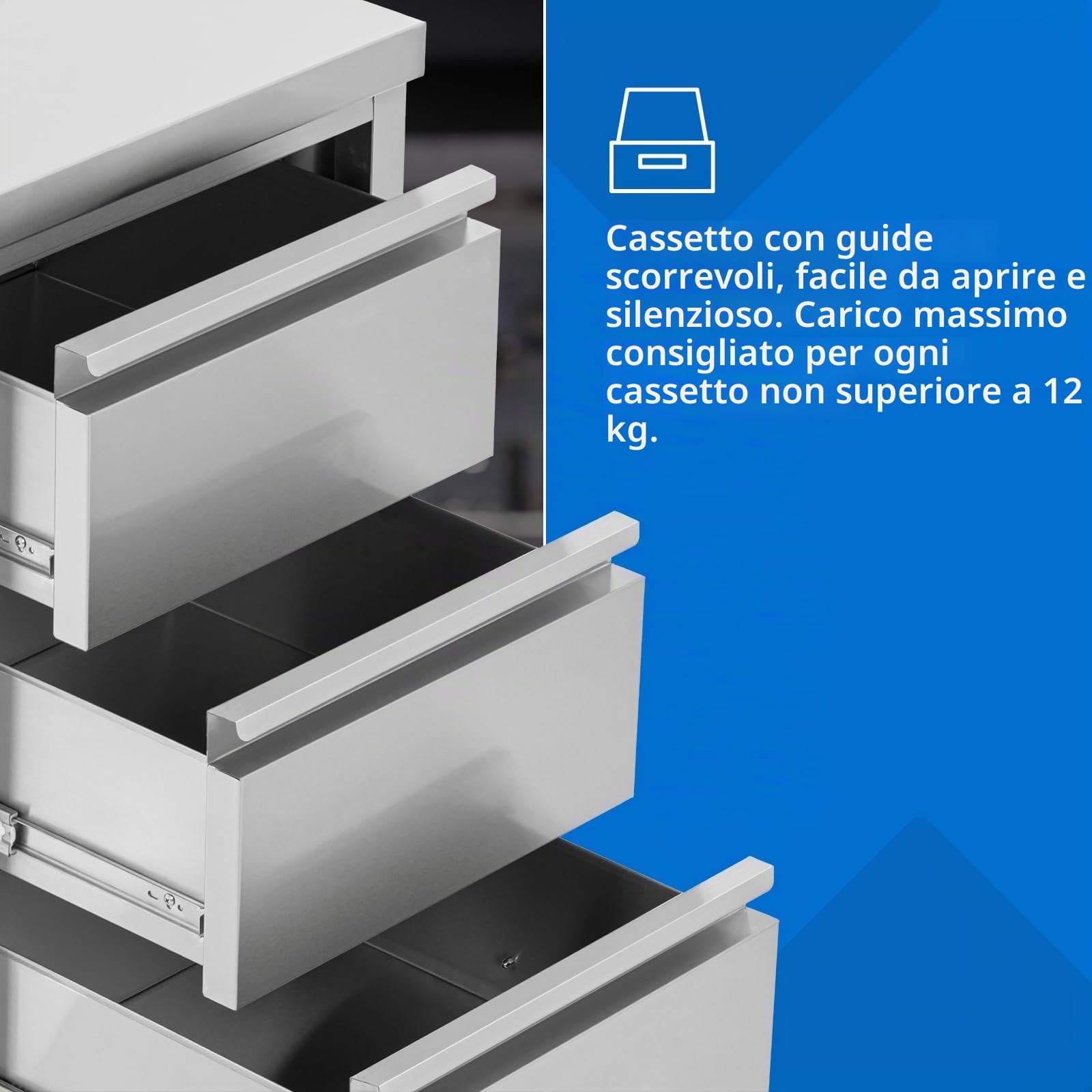 Armadio inox 50x60 cm con 3 cassetti per GN fino 150 mm alzatina piedini 150 mm Cassettiera da cucina professionale per gastronomia e ristorazione