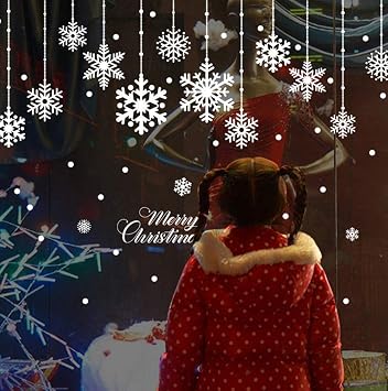 Christmas Window Stickers Combinations, Snowflake Dot Snow Clings Decal Wall Xmas White Decorations Ornaments Party Supplies