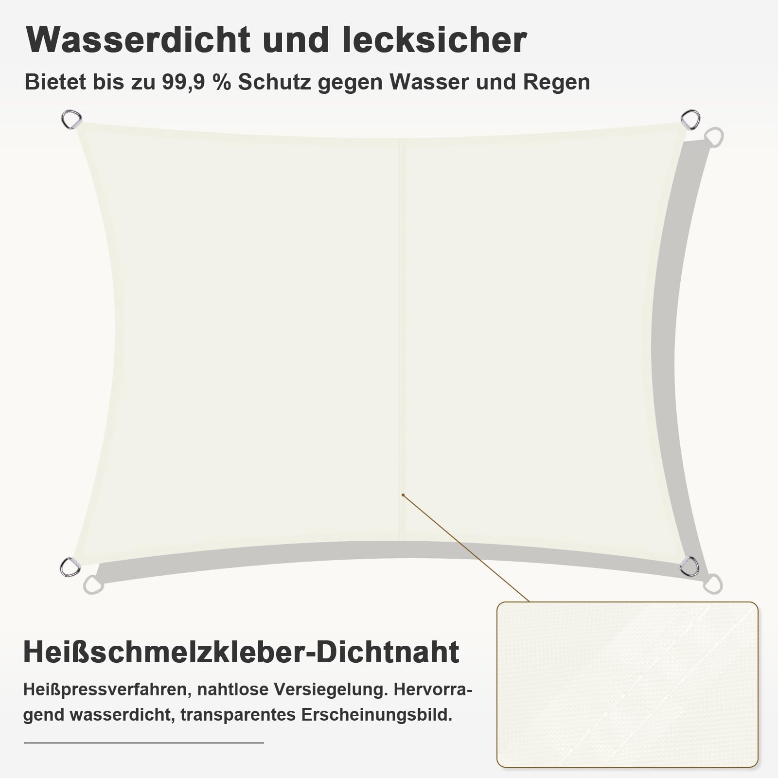 HENG FENG Sonnensegel 4x5m Rechteckig Wasserdicht mit 95% UV-Schutz Sonnenschutz für Garten Terrasse Balkon | Wetterfest & Windstabil aus hochwertigem PES Polyester | Beige