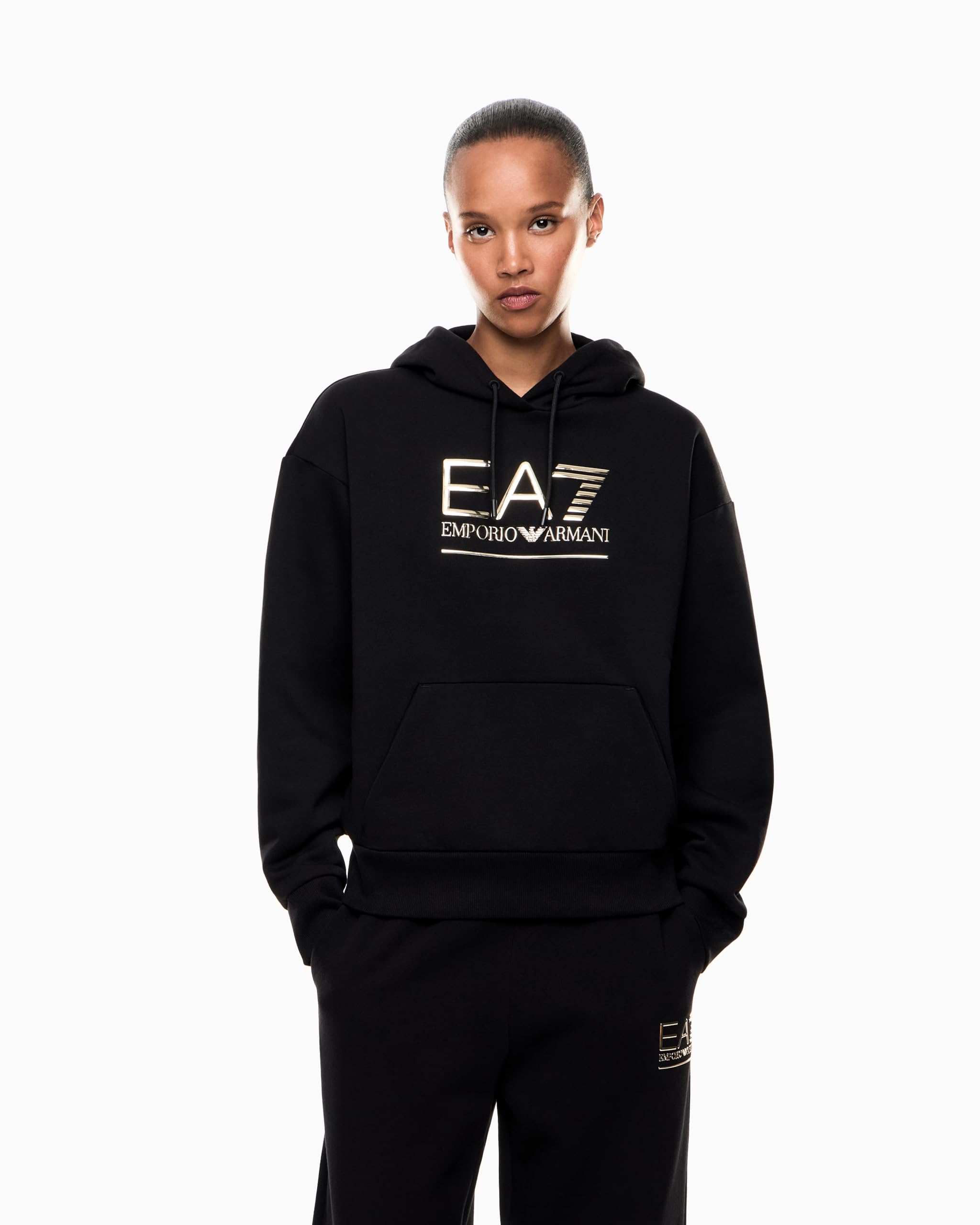 Emporio Armani EA7 Felpa da Donna con Cappuccio Visibility in Misto Cotone Felpato