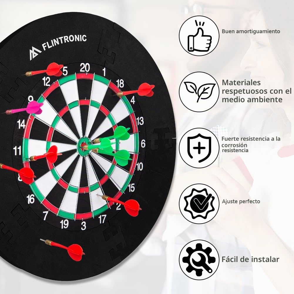 flintronic Protector Diana Dardos, EVA Placa Posterior de La Diana, Almohadilla de Pared Envolvente para Tablero de Dardos, Sin Montaje Adicional, para Los Amantes de Los Dardos, Negro, 45 cm