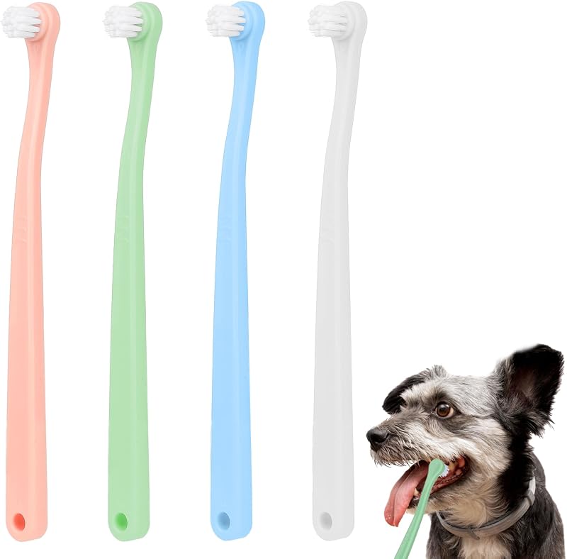 4 Pack Small Dog Toothbrush Pet Toothbrush Cat Tooth Brush Puppy Toothbrush Mini Head Soft Tooth Brush Deep Clean Kit for Puppy,Kitten,Small Dog & Cat,Portable Travel Friendly and Easy to Use