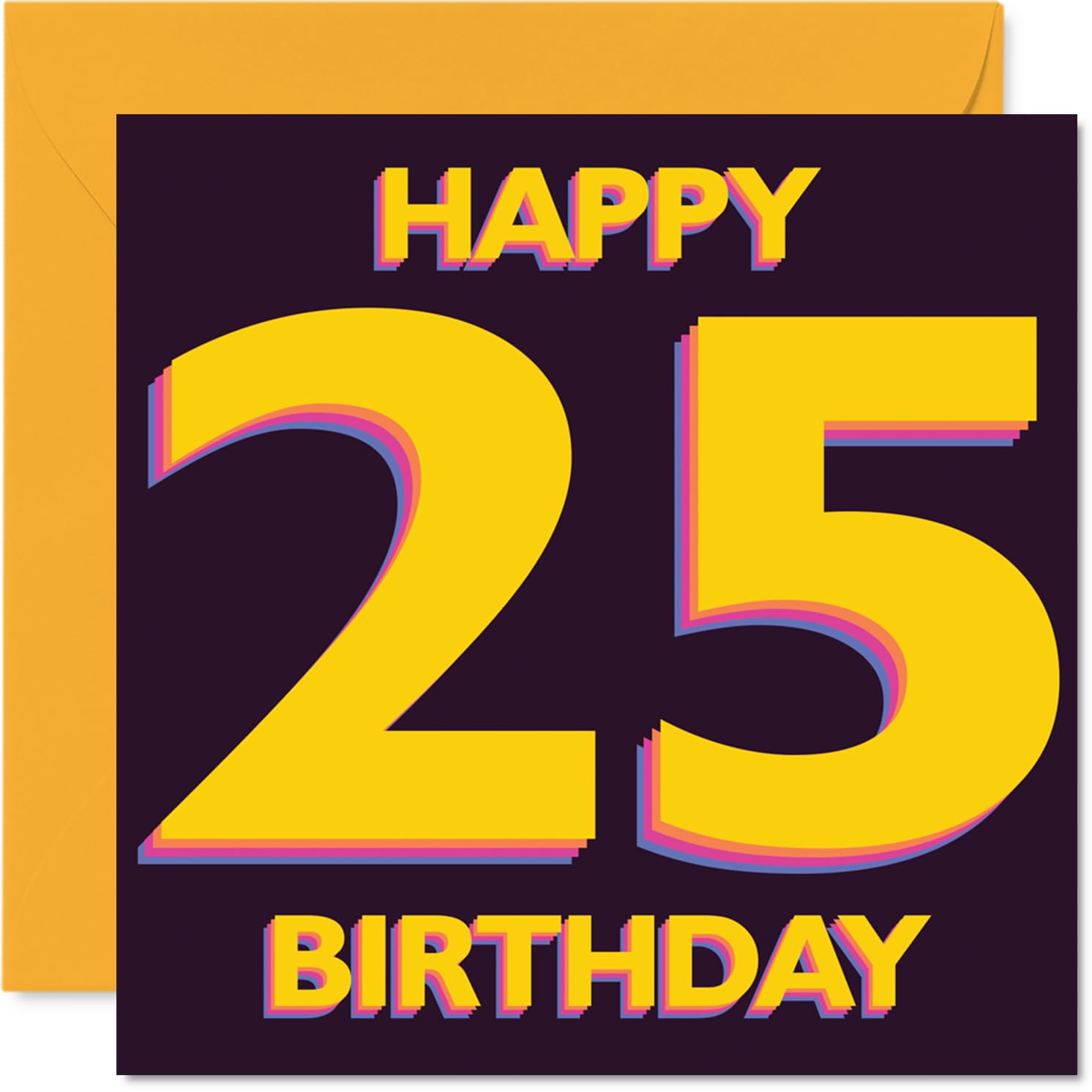 Playful 25th Birthday Card - Big 25 Energy - Vibrant Yellow and Purple Number Design - Festive, Feel-good Vibes All Round - 145mm Square, Envelope Included