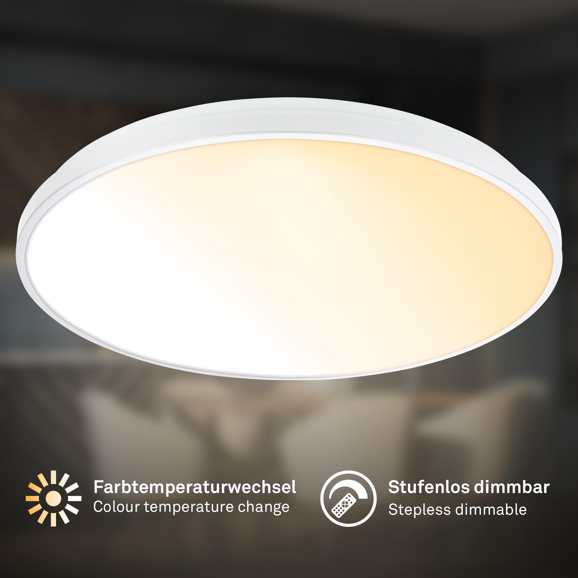 BRILONER - Lampa sufitowa LED CCT opal z dekoracyjną ramką, 44 W i 5300 lm, płynnie ściemniana pilotem, barwa światła 2200–4000 K, funkcja pamięci i tryb nocny, 48 x 6,5 cm, biały