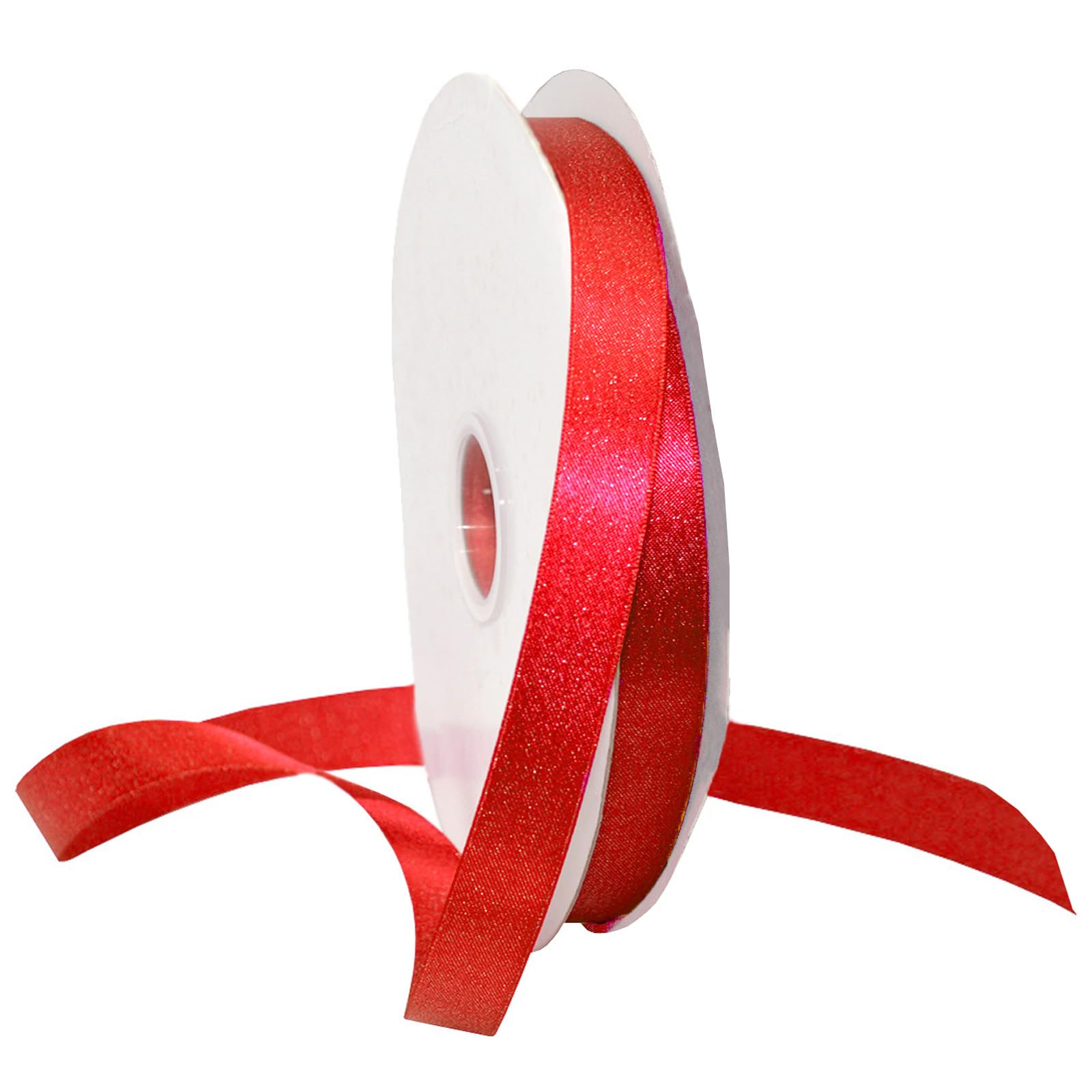 Morex Ribbon Ruban en satin nacré pailleté avec bord argenté, 2,2 cm x 91,4 m, rouge, 8867.22/00-250