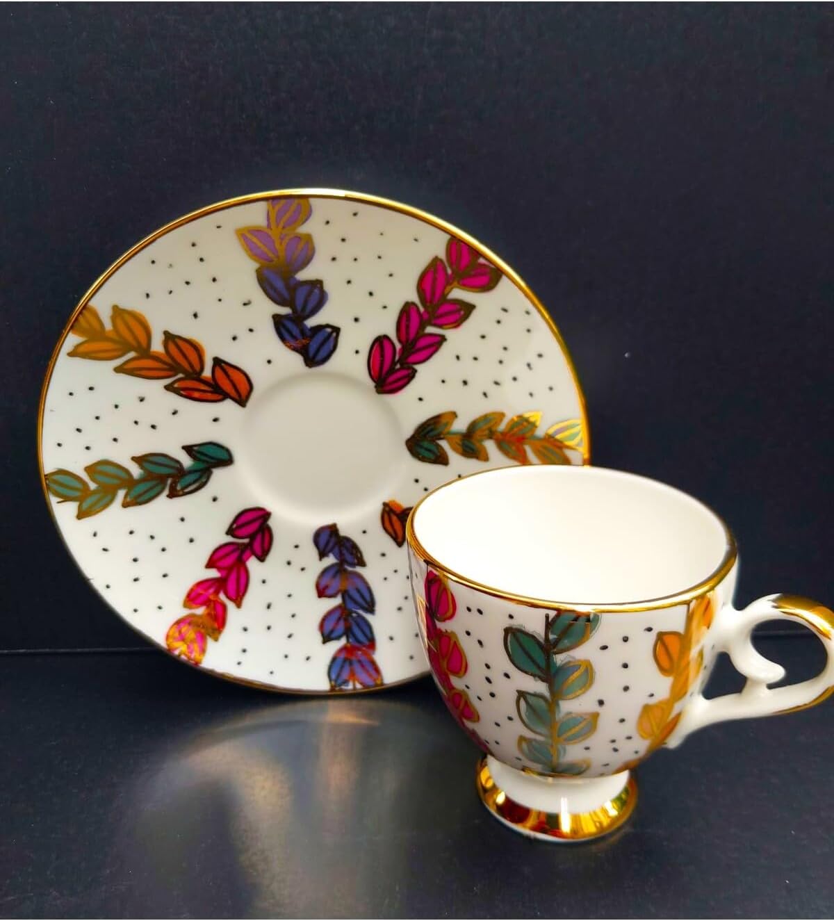 SODEF Coffee Cup Set, Porcelain, Hand Painted, 2-Piece, 85ml, Modern Design, Multicolor, Turkish Made, appropriate for Home, Office, and Special Occasions - Multicolor, One Size
