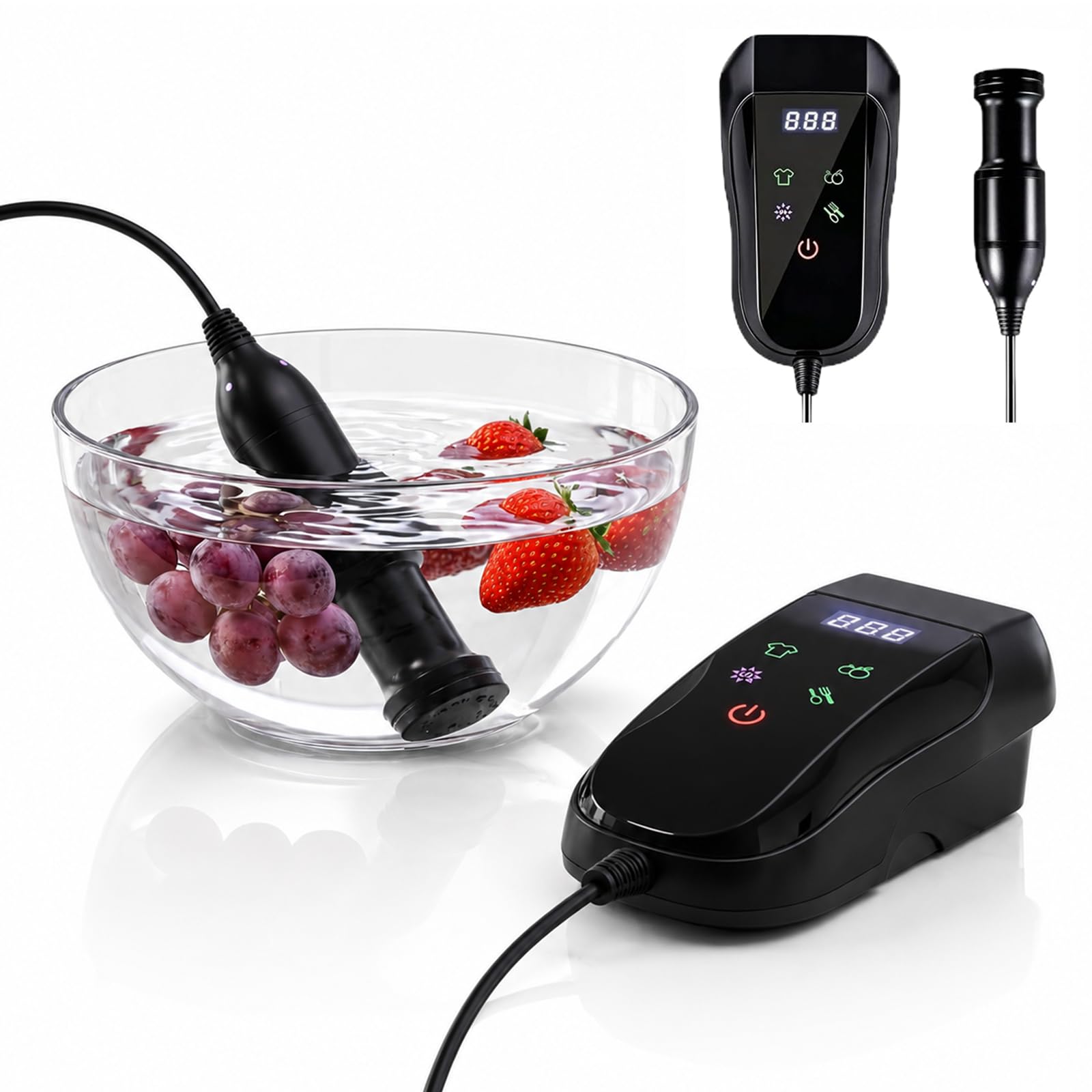 Pulitore A Ultrasuoni per Frutta E Verdura A 60 Khz, Bacchetta Portatile per La Pulizia A Ultrasuoni, Timer Ciclico A 4 Fasi (120s, 360s, 720s, 900s), Ideale per Gioielli