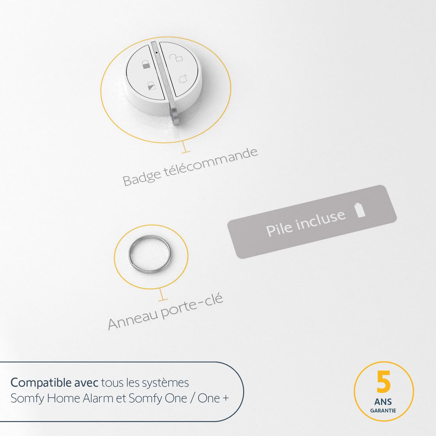 Somfy 2401489 - Badge d'activation et de désactivation alarme | Fonction mains libres | Compatible Home Alarm (Advanced, Essential), Somfy One (+)