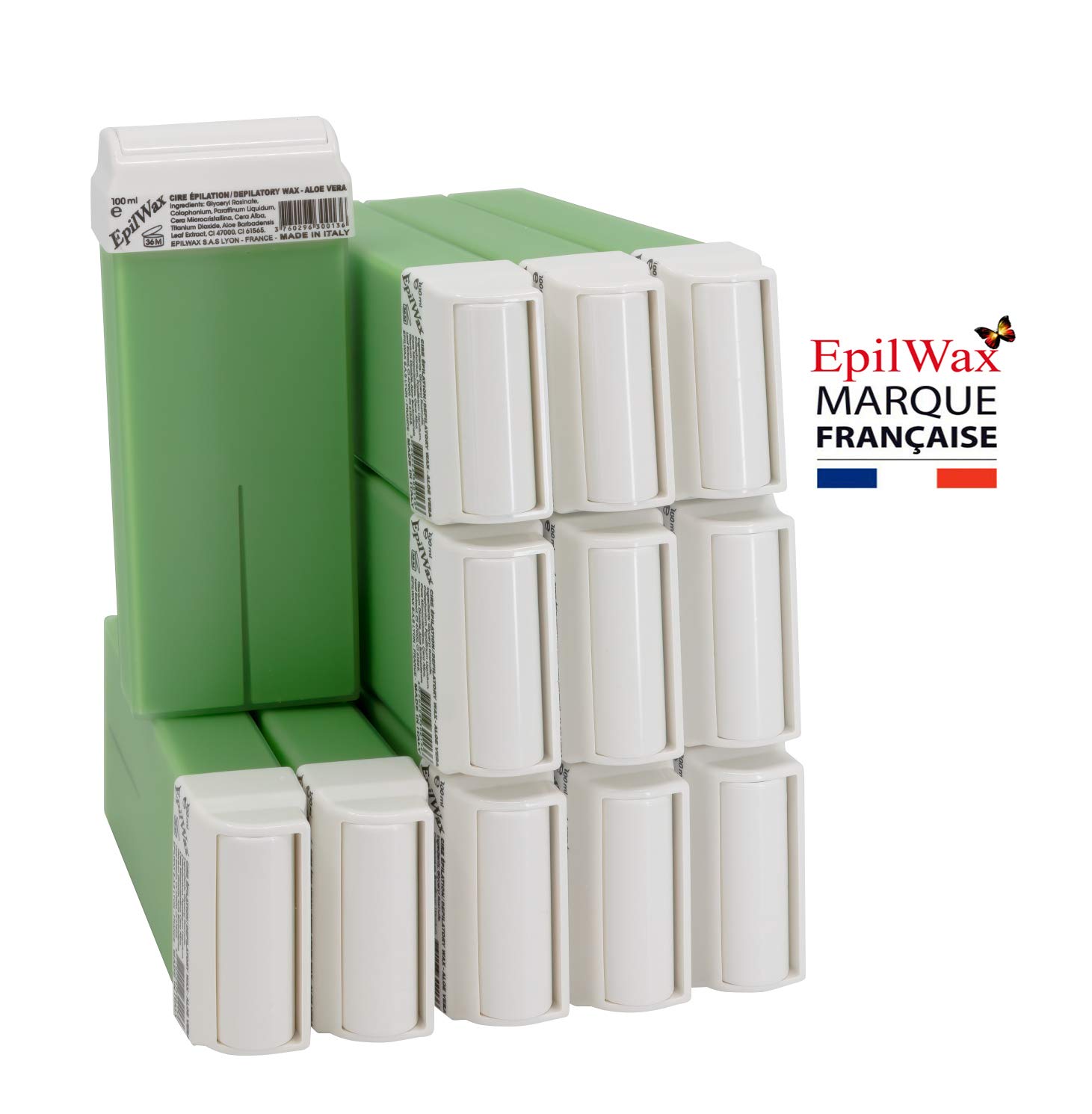 EpilWax - Kit Chauffe Cire Épilation Professionnelle avec 12 x Recharges Roll on Cire à l’Aloé Vera, 100 x Bandes d'Épilation et Huile après Épilation - Gamme Solo