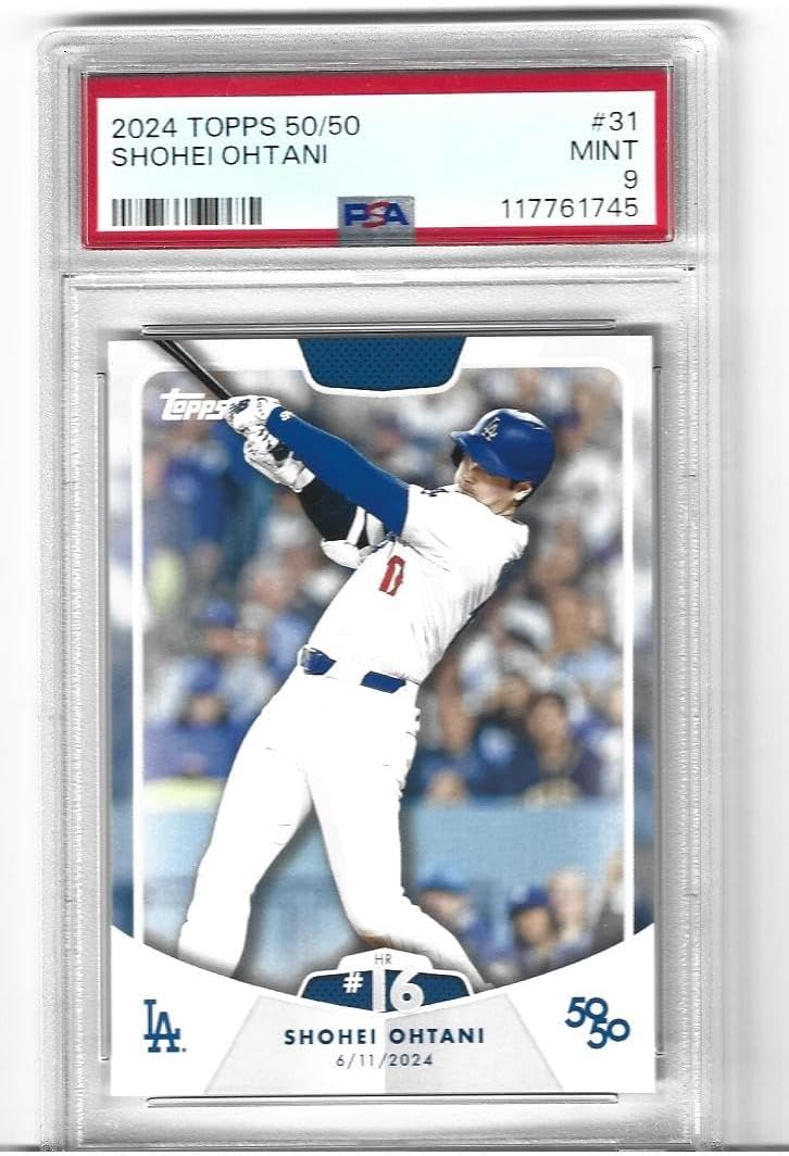 Graded Psa Mint 9 Shohei Ohtani #31 Baseball Card 50/50 Home Run And Stolen Bases Club Dodgers 4 time Mvp Superstar. Celebrate Home Run #16 During His Record Setting Season