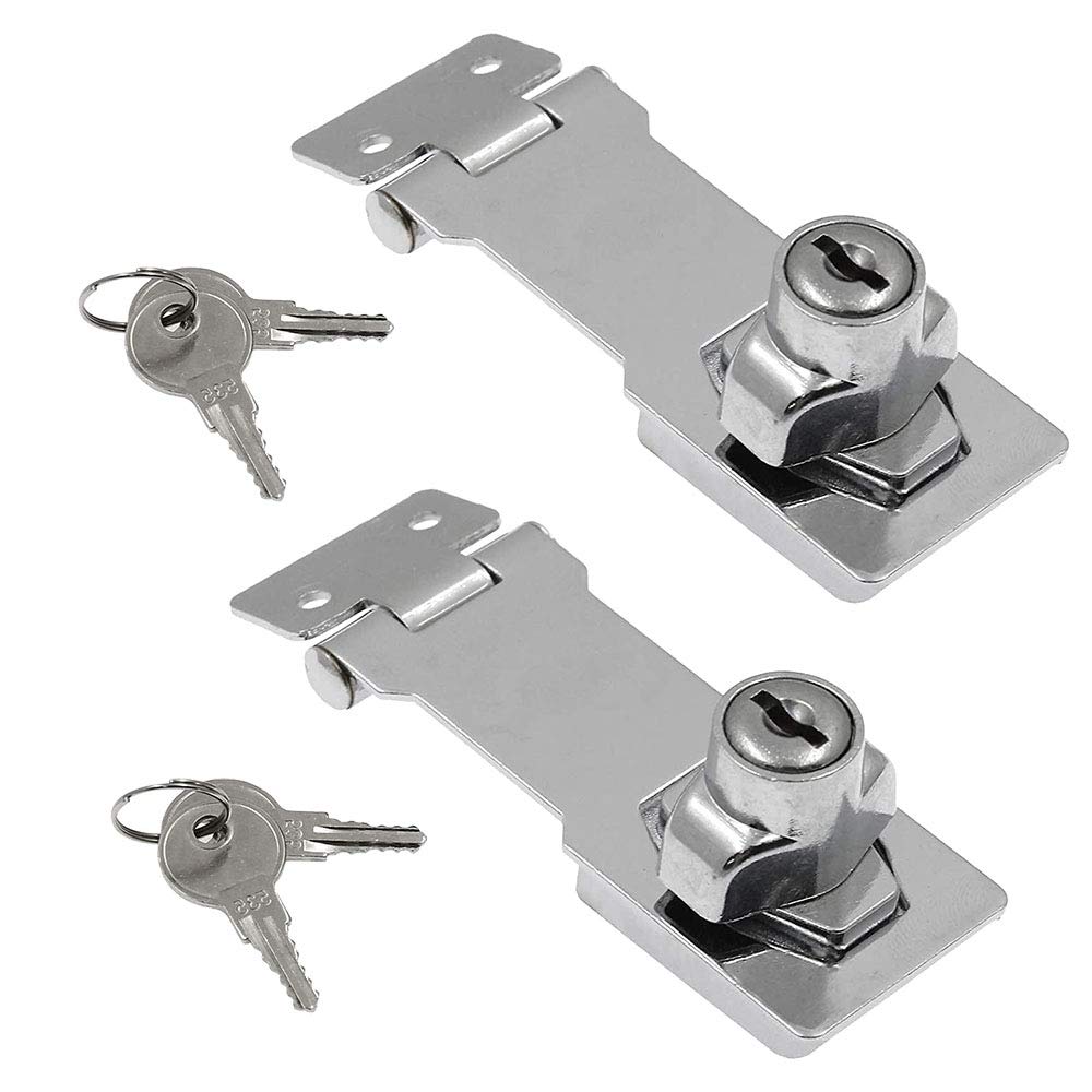 2Pcs Keyed Hasp Locks 3 Inch Twist Knob Keyed Locking Hasp, Metal Safety Hasp Latches Keyed Different for Small Doors, Cabinets (Sliver)