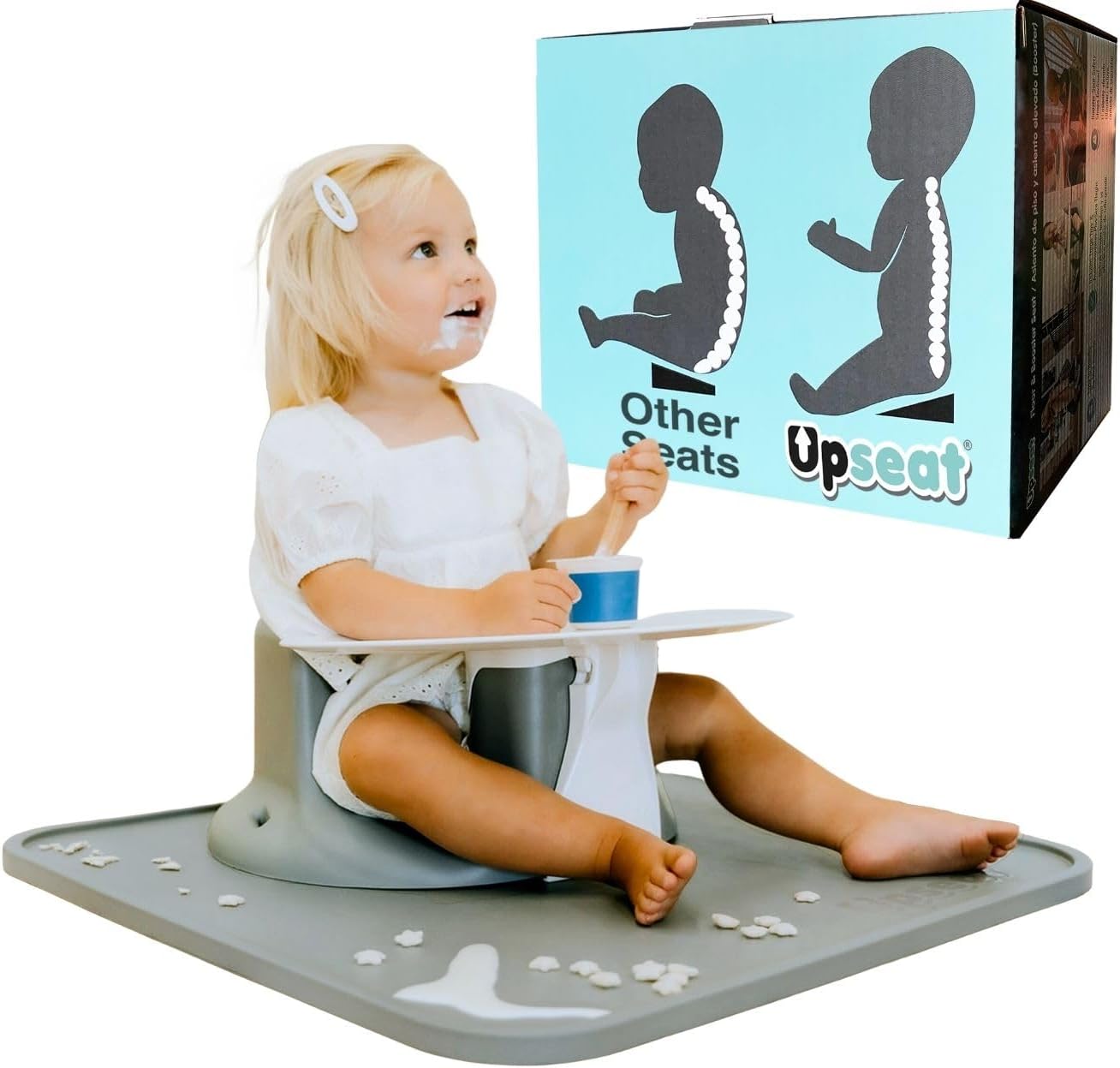 Ergonomic Baby Seat + Splat Mat, Waterproof, Soft, Spill & Mess Containment Bundle