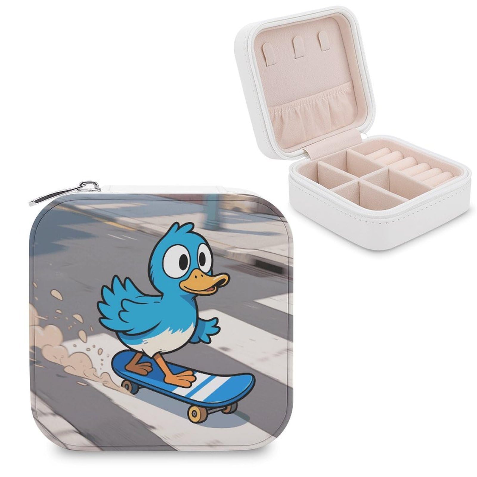 VstaDank Funny Duck Jewelry Box for Women Jewelry Organizer Storage Case with Zipper Mini Travel Jewelry Case Cute Trinket Organizer Leather Portable Jewelry Storage Box