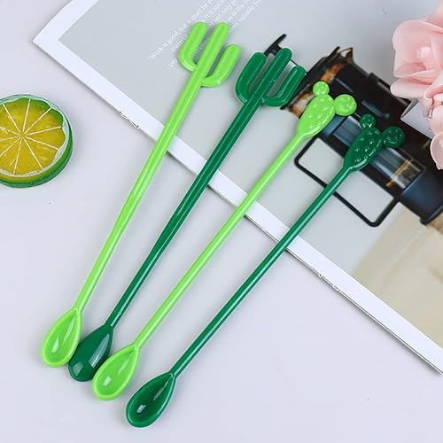 Miniatura 4 de FOYARA Novedosas cucharas para mezclar bebidas con forma de cactus, varillas para mezclar bebidas para fiestas, 8.2 pulgadas, cucharaditas de café,
