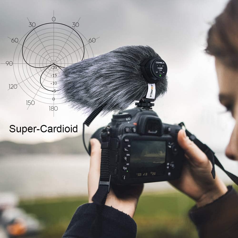 CVM-V30 PRO BLACK Super-Cardioid Directional Electric Condenser Shotgun Camera & Video Microphone for Canon Nikon Sony Panasonic Fujifilm Olympus DSLR Camera for Both 3.5mm & XLR + Dual Bracket