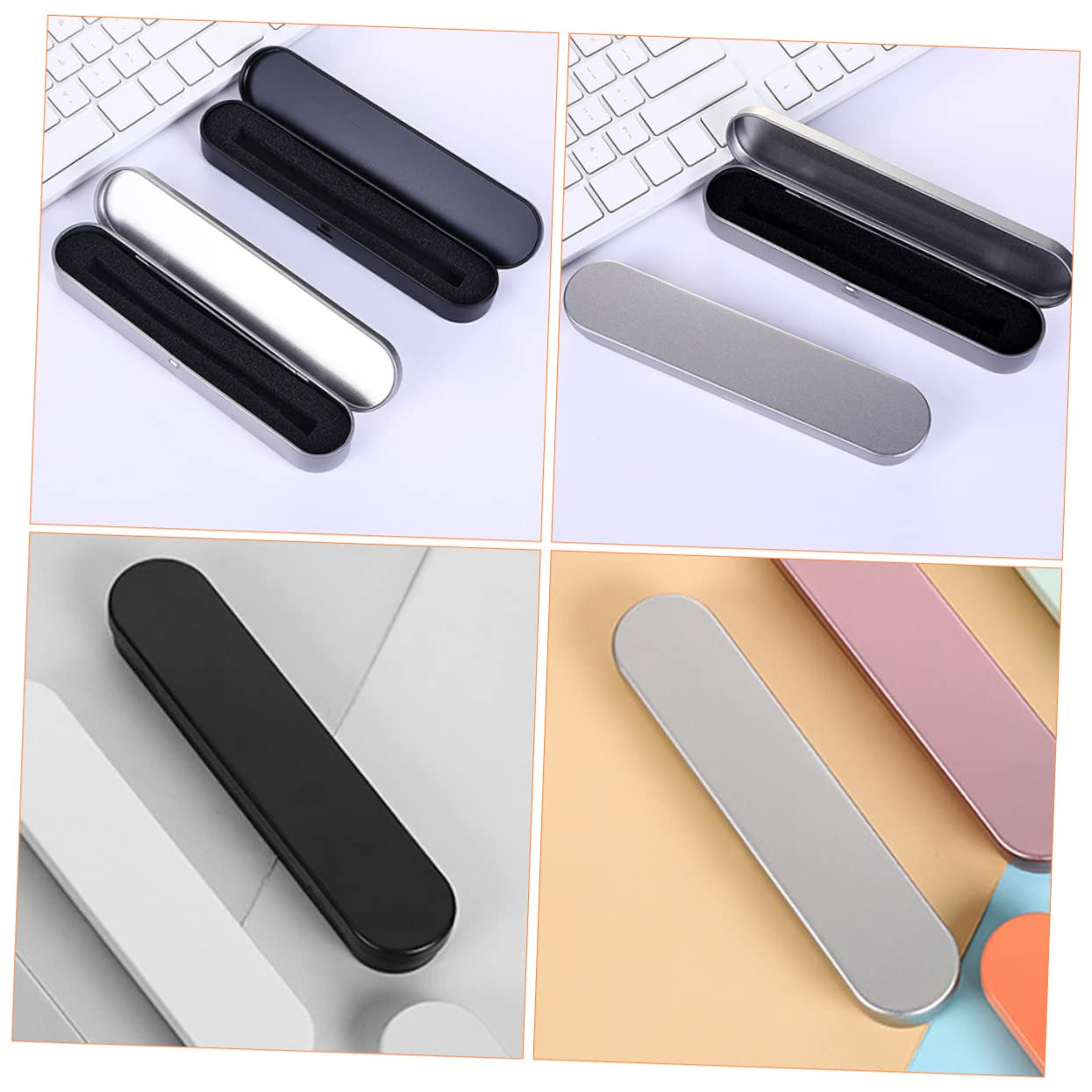 OSALADI 10 set Scatola Per Penne Scatola Per Cancelleria Piccolo Astuccio Per Matite Organizer Da Scrivania Portapenne In Alluminio Astuccio Per Matite Piatto E Rigido 4 pezzi * 10
