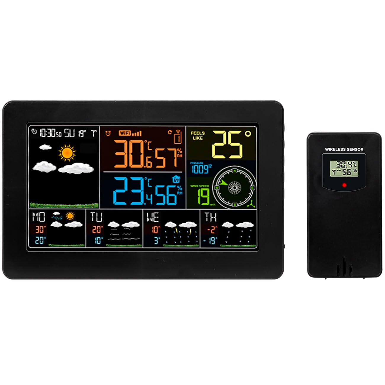 WLAN-Wetterstation mit Aussensensor – Digitale Wetterstation mit App & 5-Tage-Prognose, Thermometer, Hygrometer & Barometer