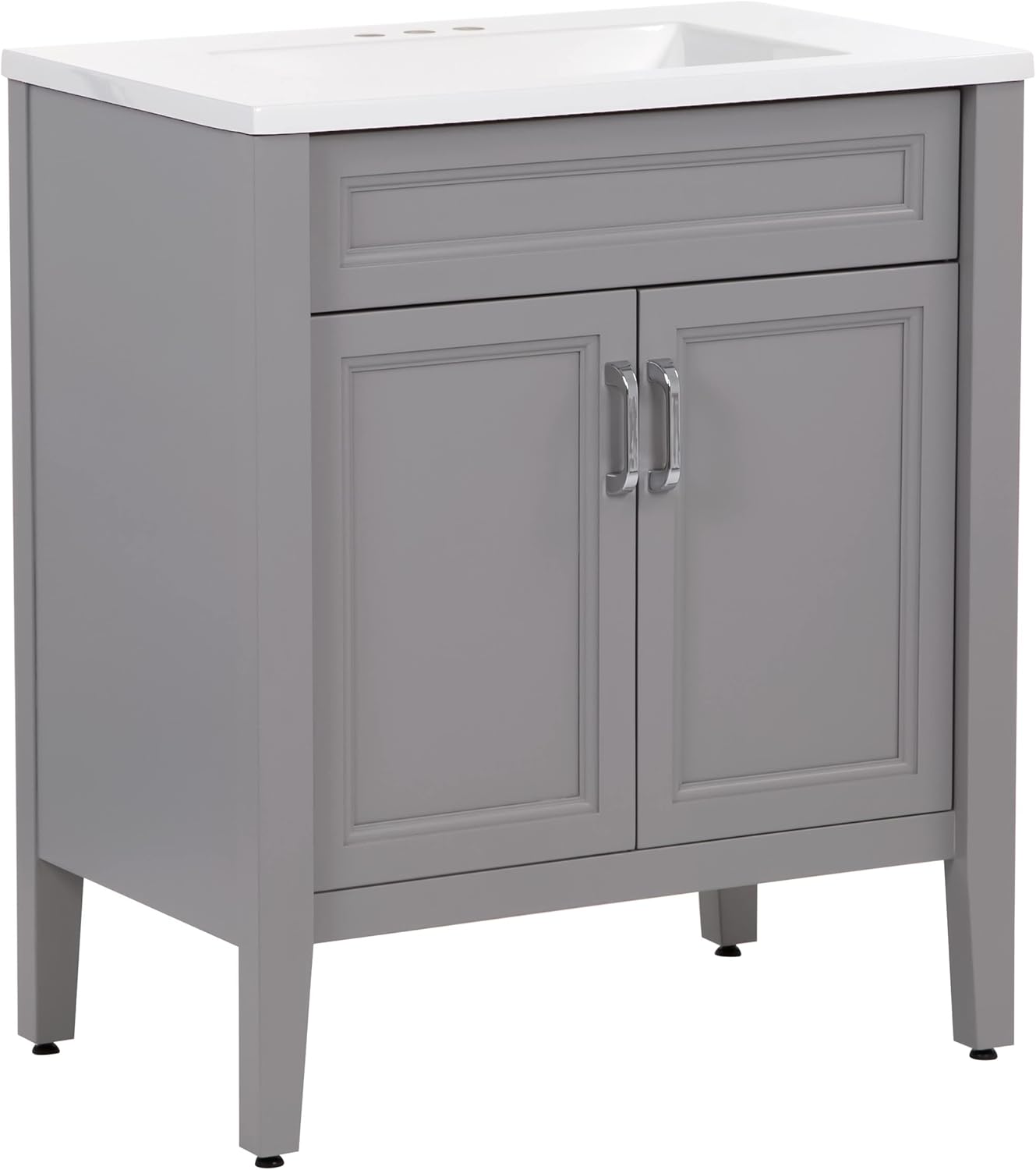 Spring Mill Cabinets Vadin 30 Inch Bathroom Vanity with White Single Sink Top, 2-Door Cabinet, 30.5" W x 18.75" D x 35.43" H, Sterling Gray