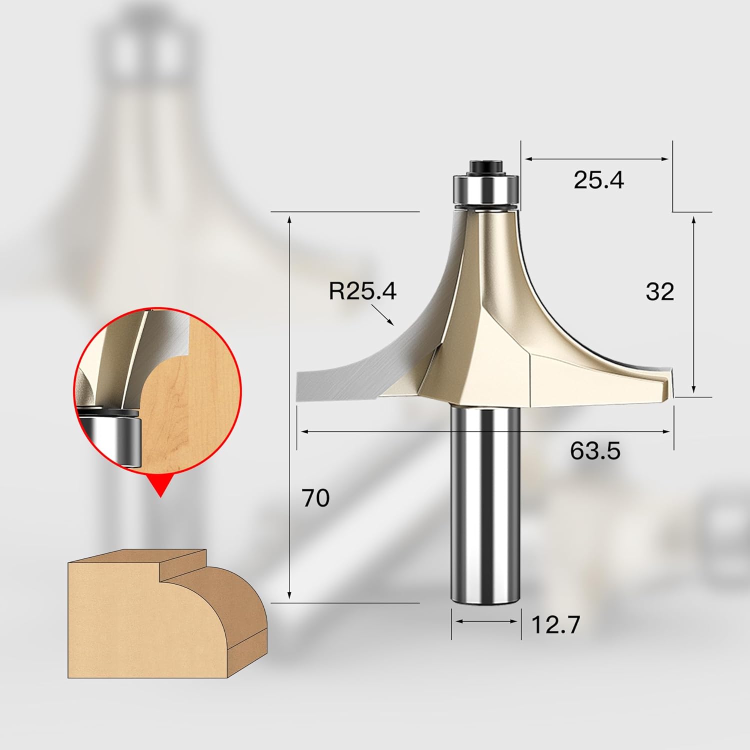 HUHAO Roundover Router Bit 1/2 Inch Shank, 1" Radius Round Over Router Bits, Router Bits Round Over for Edging Forming Rounding Woodworking Cutter
