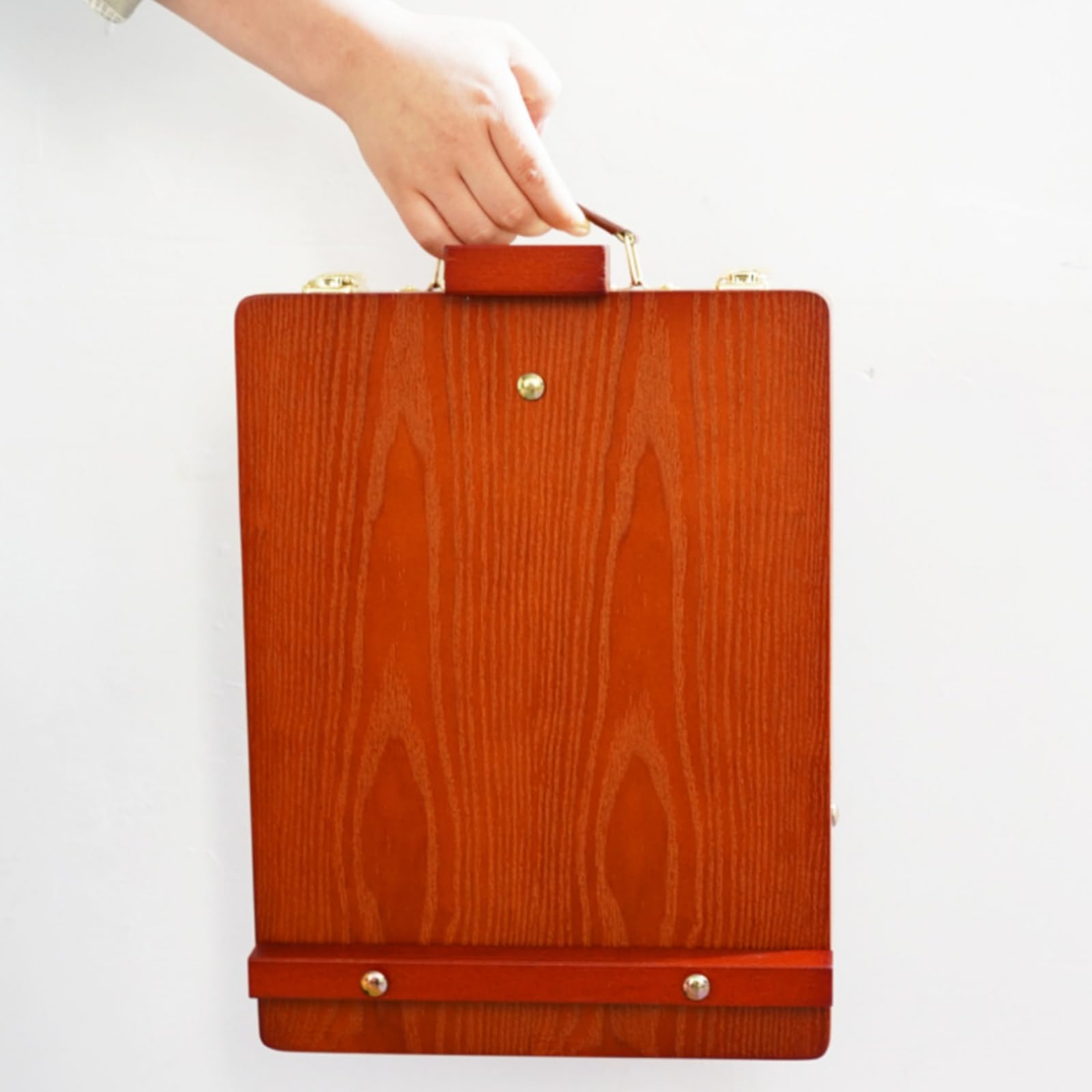 Holz Malbox Zeichenkoffer Atelierkoffer Staffelei Tragbar mit Deckel als Tischstaffelei Aufbewahrung mit Fächern Ledergriff für Atelier Reise Unterricht, Rotbraun