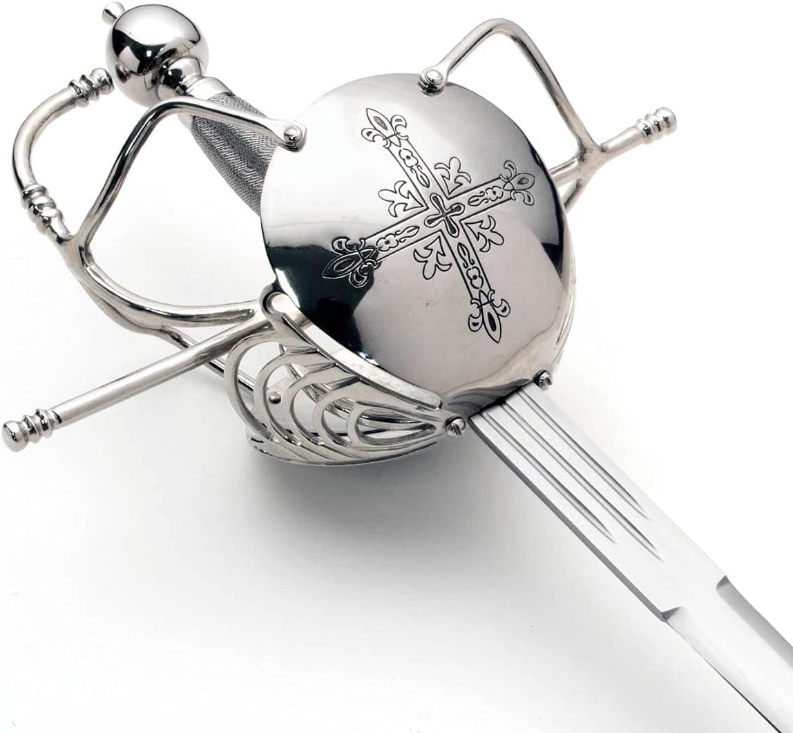 Windlass Musketeer Rapier Renaissance Fencing Sword with High Carbon Steel Blade Cup and Swept Hilt Twisted Wire Wrapped Wooden Grip