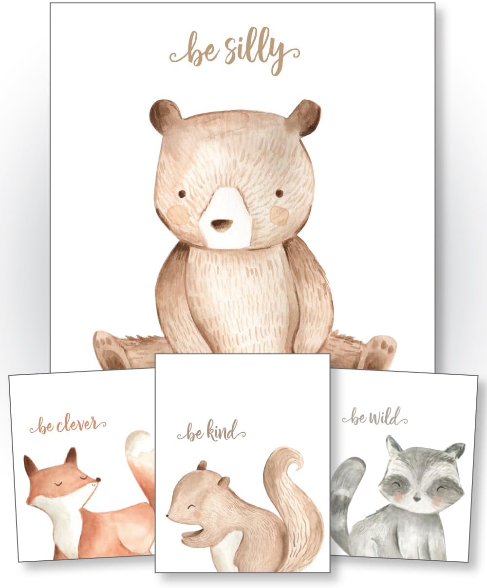 Confetti Fox Woodland Baby Animals, Nursery Decor, Kids Forest Fox Bear, Boy Gender Neutral Baby Toddler Wall Art (8x10 Unframed Set of 4 Prints)