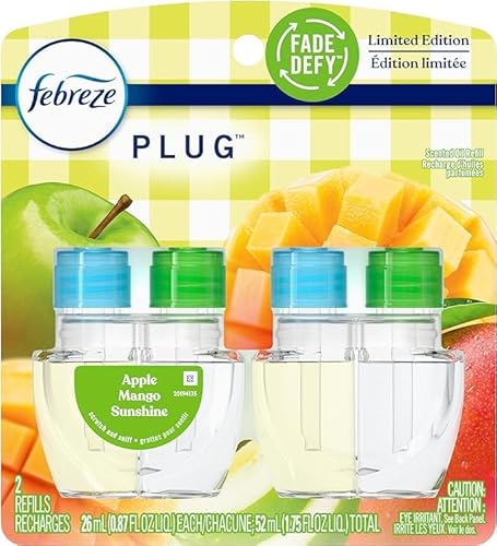 Generic Febreze Odor-Fighting Fade Defy Plug Air Freshener (2) of 0.87 fl oz Refills-NEW EXOTIC EDITION (Apple Mango Sunrise)