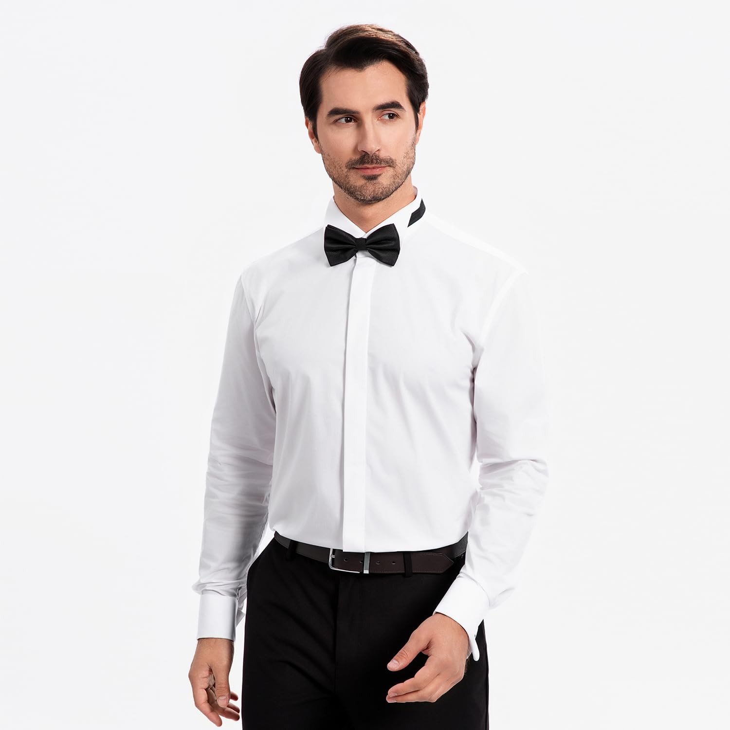 Herren Smokinghemd mit Flügelkragen & Französischen Manschetten – Stretch Langarmhemd für Hochzeit, Abend & Formelle Anlässe