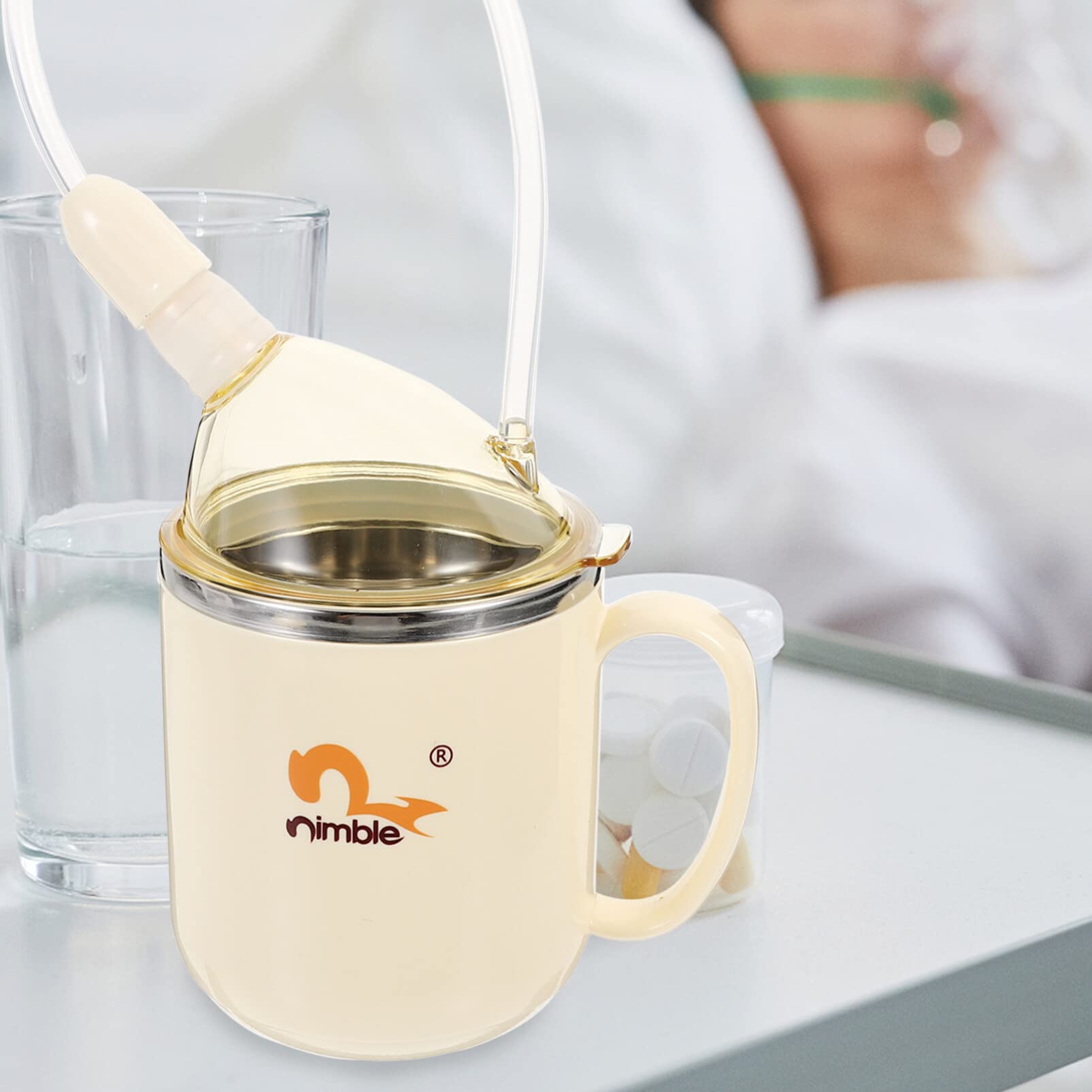 Healifty Edelstahl Trinkbecher Mit Deckel Und Strohhalm 300Ml Vakuum Isolierter Becher Für Behinderte Älteste Und Senioren Zur Flüssignahrung Und Getränke