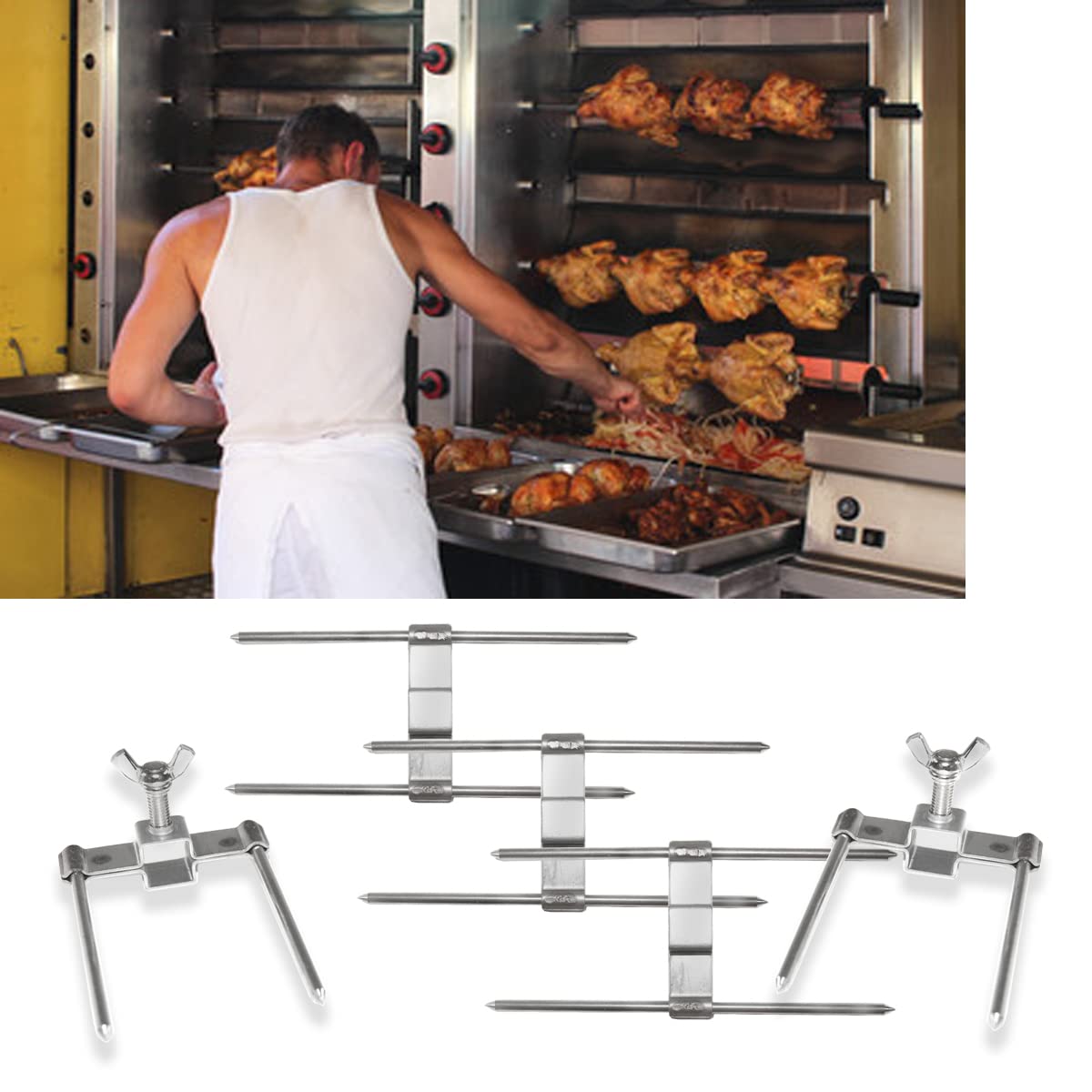 GOLDMAN SERVICE Pinchos de Asador de Pollos de Acero. Utensilio horquilla Tenedor para Asadores giratorios Profesionales. Recambio universal para espadas de 12mm (5 Piezas)