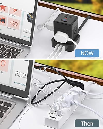 Miniatura 5 de Baykul Tira de alimentación con 4 tomas, 3 puertos USB (3 USB-A), cable de extensión de 5 pies, protector de sobretensiones, regleta de enchufe