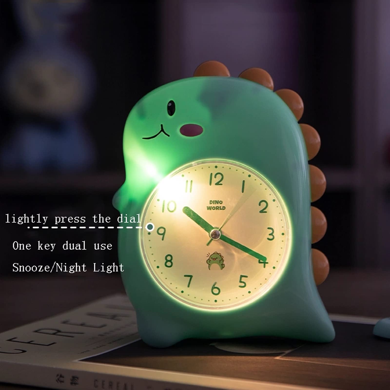 TEmkin Reloj Despertador de Dinosaurio para niños, Linda decoración de Dormitorio, silencioso, retroiluminado, súper Fuerte, para Regalos de niños, Relojes pequeños (Bianco)