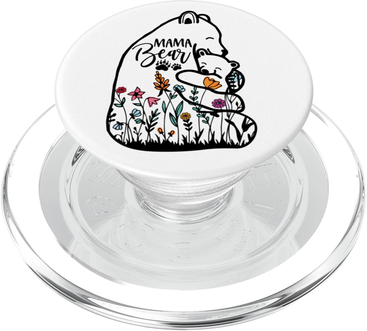 Black Mama Bear Hugging 1 Cub in Wildflowers Pretty Mom PopSockets PopWallet for MagSafe