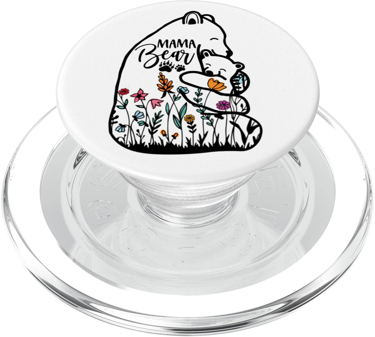 Black Mama Bear Hugging 1 Cub in Wildflowers Pretty Mom PopSockets PopGrip for MagSafe