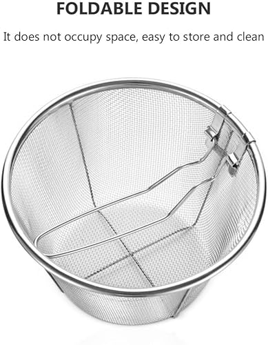 Miniatura 6 de Mini cesta redonda para freír de alambre de acero inoxidable con mango de araña, colador de alimentos, cucharón, olla caliente, cuchara ranurada