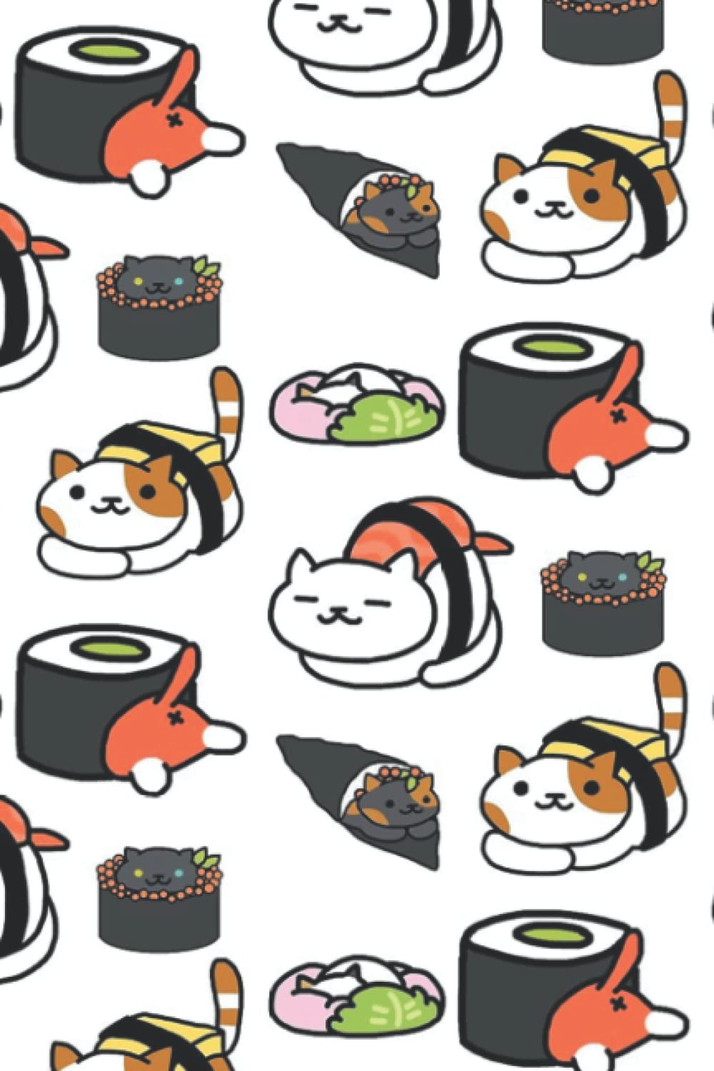 Neko Atsume Notebook: 120 Pages 6" x 9", Composition Book Journal for Writing, Scrapbooking or Drawing, Friends gift journal for writing and sketching, Kawaii Sushi Pattern