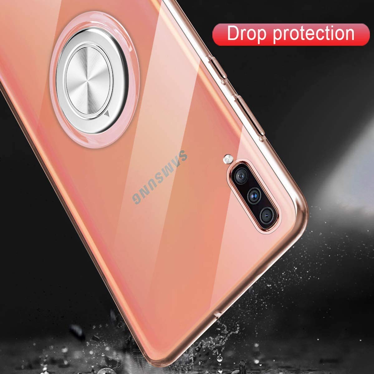 Funda Samsung Galaxy A50 Galaxy A30S de 6,4 pulgadas con anillo, carcasa antigolpes transparente de silicona suave TPU flexible, soporte para coche magnético – Transparente