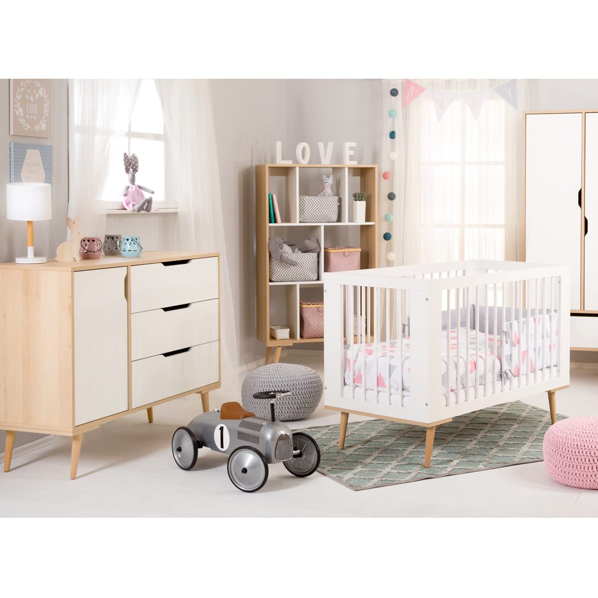 Mon Mobilier Design Sofie Ensemble Commode à Langer et lit bébé Style scandinave 120X60 Blanc