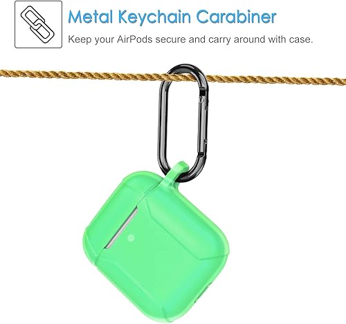Miniatura 4 de Fintie Funda para AirPods 2 y 1, funda protectora de silicona de alta calidad a prueba de golpes con llavero LED frontal visible compatible con