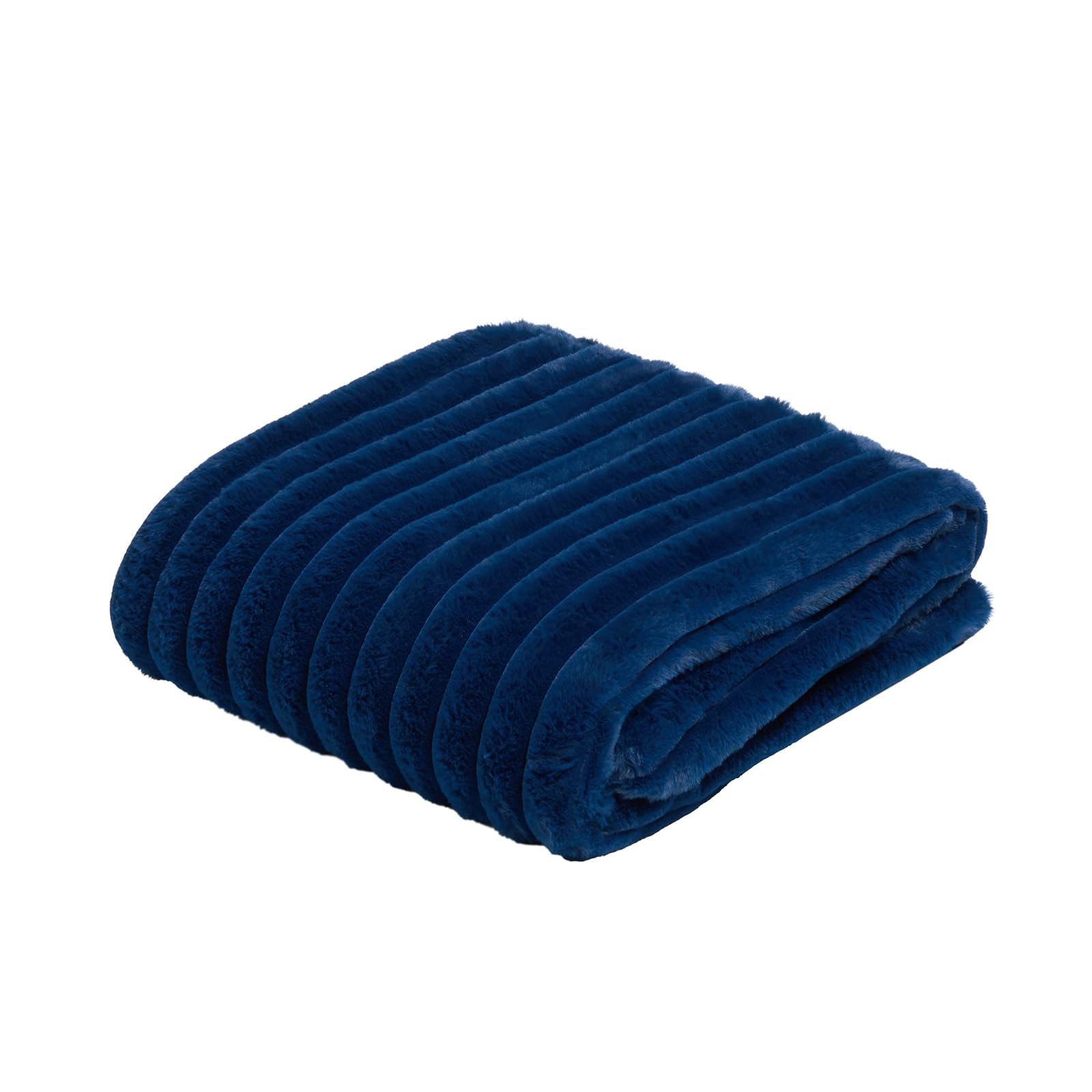 OHS Faux Fur Thick Rib Throw Super Soft Sofa Bed, Navy - 150 x 200cm โ image 1