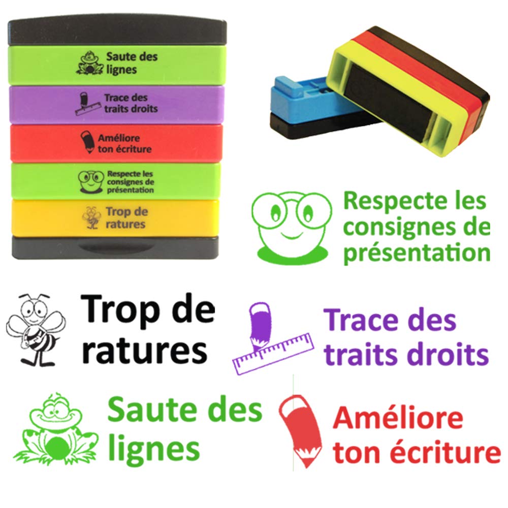 Saute des lignes, Trace des traits droits, Améliore ton écriture, Respecte les consignes de présentation, Trop de ratures Tampons Encreurs Enseignants 5 Étages Re-éncrable *