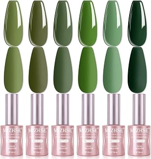 MIZHSE 18ML Green Gel Nail Polish Set, Summer Colors Gel Polish Avocado Green Nail Gel 6 Colors Forest Olive Green Gel Nail Set Soak Off U V LED Nail Art Salon Gift for Ladies