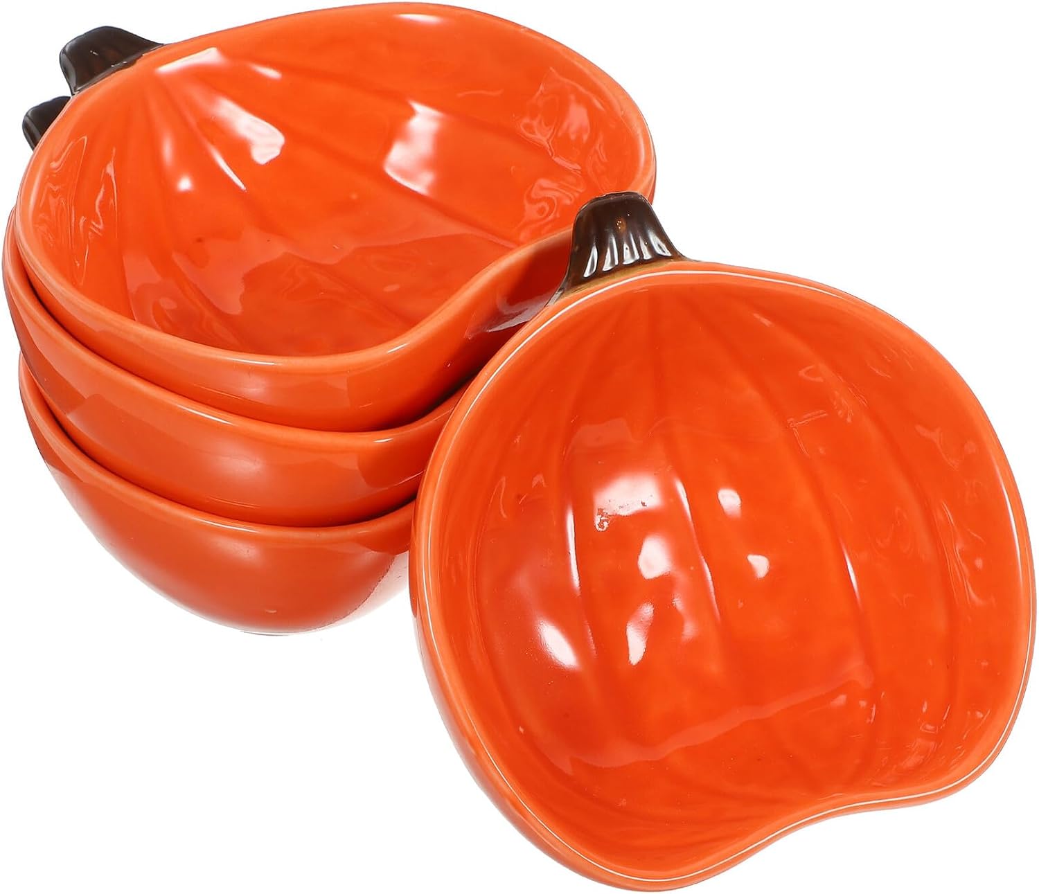 TEHAUX 4pcs Ceramic Small Pumpkin-Shaped Hamster Food Bowl and Water Dish Set, Non-tip Small Animal Feeding Bowls for Guinea Pig, Rat, Rabbit, and Hedgehog