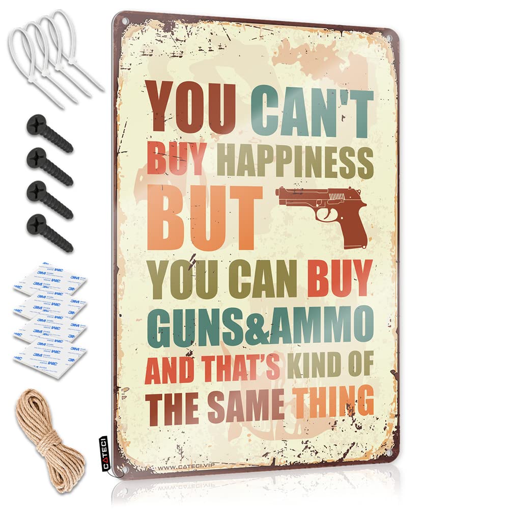 Bar Signs For Man Cave You Can'T Buy Happiness But Can Guns&Ammo Sign Funny Coffee Signs Man Cave Sign Metal Sign(30X40CM)