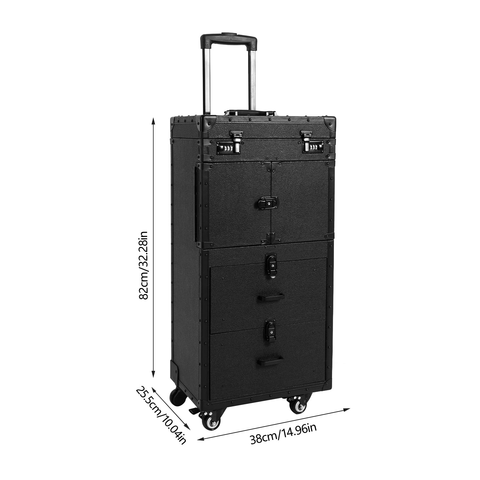 Rolling Makeup Train Case, Professional Makeup Case With Wheels, Metal Cosmetic Storage Organizer Trolley, Hair Styling Nail Tech Travel Make Up Station Cart, Suitable For Beauty Salon, Barbershop