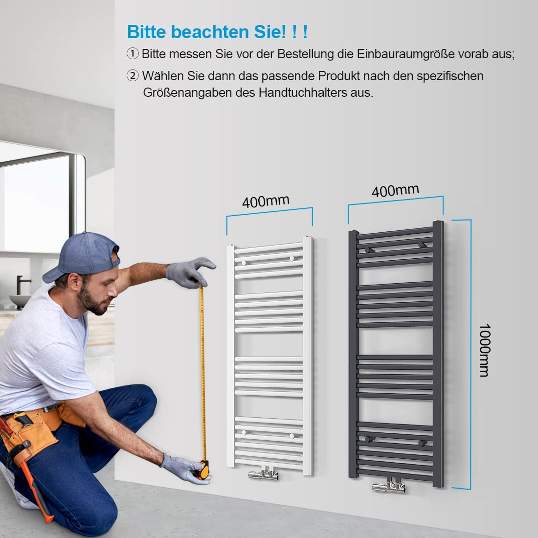 Heilmetz Handtuchtrockner 40 x 100 cm Badheizkörper Mittelanschluss Heizkörper Bad Handtuchwärmer Handtuchheizkörper Weiß Gerade